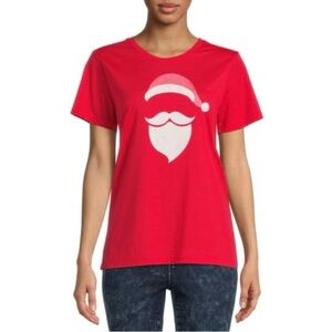 Holiday Time Womens S Christmas Santa Stamp Graphic Tee